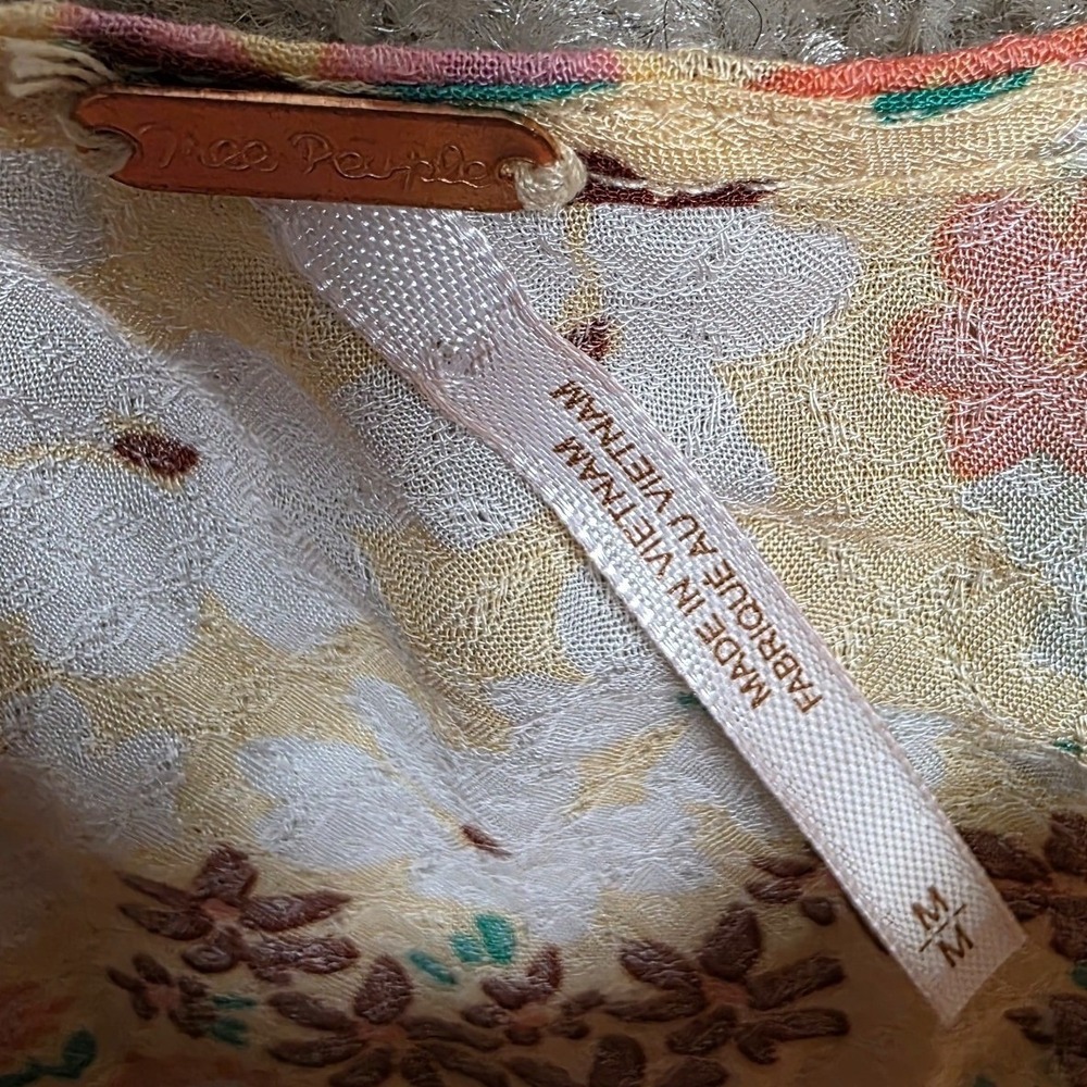 Free People Mini Dress Womens M Boho Floral Button Front Tiered Cottagecore NWT - Picture 2 of 8